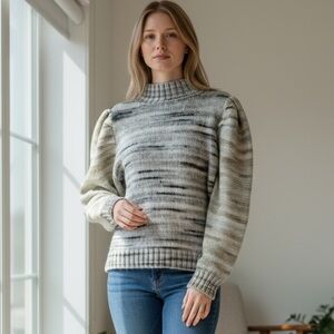 H by Halston Gray and Cream Turtleneck Sweater